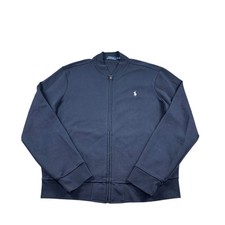 Polo Ralph Lauren Navy Blue Pony Logo Full Zip Cotton Blend Bomber Jacket Size L