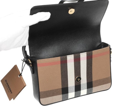 NUOVA BORSA A TRACOLLA BURBERRY "NEW HAMPSHIRE" NERA CHECK TELA PELLE - Foto 6 di 9