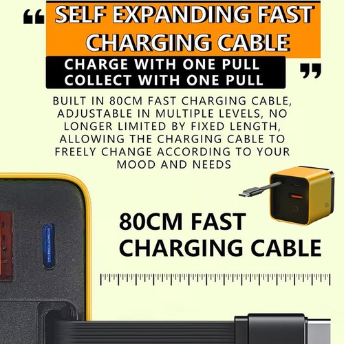 3 IN 1 GaN Charger 80W Fast Charger with Type C Cable 2 USB Ports Retractable - Picture 8 of 20