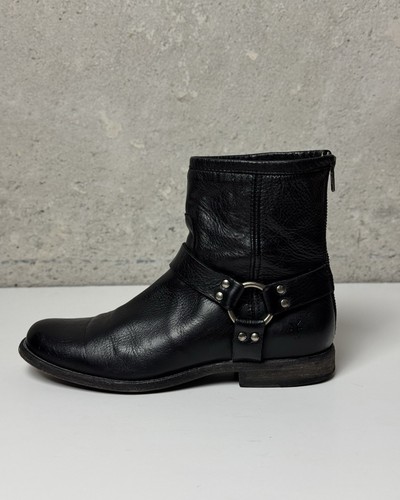 Frye Phillip Harness Black Leather Boots Short Biker Ankle Womens - Size 10 - Picture 8 of 16
