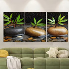 3pcs Bamboo Branches Stones  Metal Print Ready to Hang Art