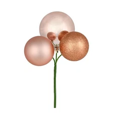 Vickerman 18" Plastic Ball Ornament Christmas Picks in Rose Gold (Set of 4)