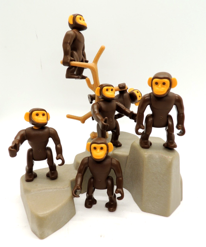 Vintage Playmobil Affe Schimpanse Konvolut mit Felsen und Baum 8 Teile Konvolut - Bild 1 von 7