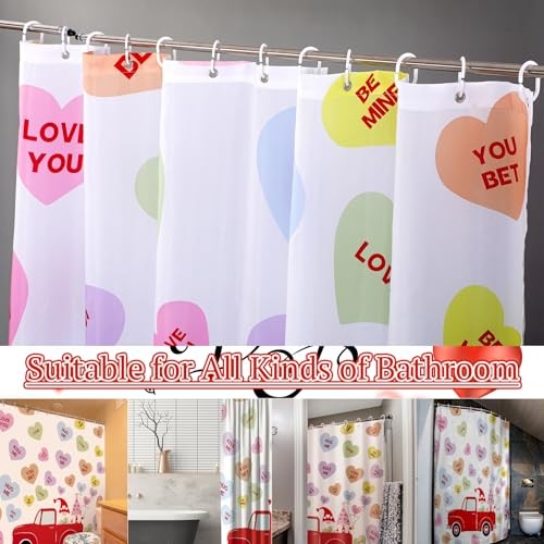 4 Pcs Valentines Shower Curtain Set with Non Slip Rugs Toilet Lid Cover Bath  - Bild 6 von 8