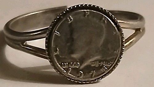 Vintage Miniatur 1978 Kennedy Half Dollar Münze silberfarben verstellbar Ring - Bild 4 von 9