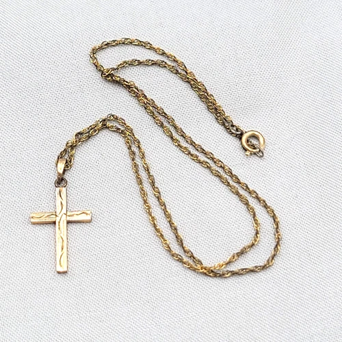 Vintage Cross Necklace Gold Filled Dainty 16" Estate Costume Jewelry