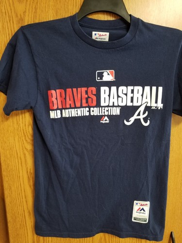 Majestic Authentic Collection MLB Atlanta Braves Baseball Blue Shirt Small - Picture 1 of 4