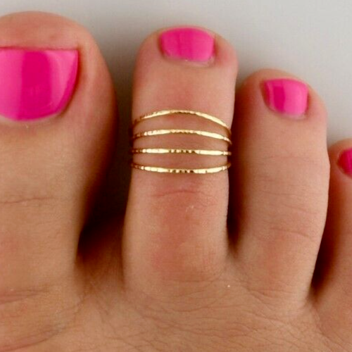 14k Yellow Gold Finish Metal 925 Silver Women's 4 Row Full Band Toe Ring