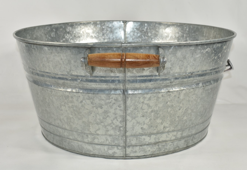 Pottery Barn Galvanized Metal Party Bucket Wood Handles Drinks Ice Outdoor - Picture 3 of 10