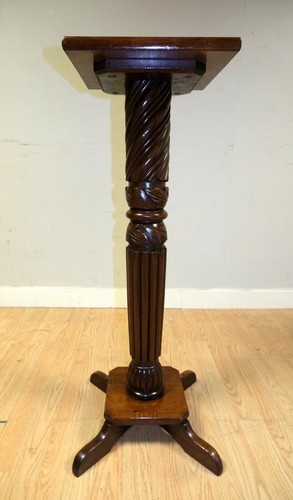 LOVELY VICTORIAN SOLID MAHOGANY BROWN TORCHIERE JARDINIERE PLANT STAND - Picture 4 of 12