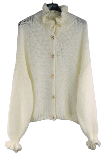 Ladies Italian Lagenlook Soft Mohair Ruffle Neck and Sleeve Button Cardigan. - Picture 13 of 13