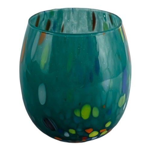 Set of Four 4 Murano Drinking Glasses Tumbler Green Multi Handmade Millefiori - Picture 7 of 10