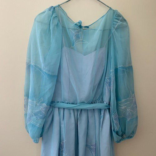 Vintage 70s Disco Dress AMY ROSE Blue Sheer Party Dress Size 7/8 - Picture 2 of 12