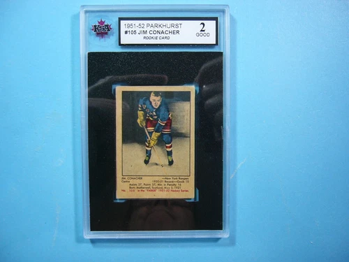 1951/52 PARKHURST NHL HOCKEY CARD #105 JIM CONACHER ROOKIE RC KSA 2 GD PARKIE