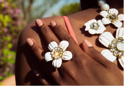 New $90 HEIDI DAUS Flower Super Power Ring 9 White Enamel Crystal - Picture 8 of 8