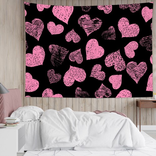 Tapiz negro rosa corazón de amor día de San Valentín para dormitorio sala de estar dormitorio - Imagen 4 de 15