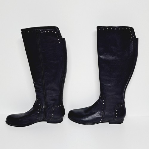 Isaac Mizrahi Live schwarze weite Kalbslederreitstiefel mit Nieten Größe 9 NEU - Bild 3 von 8