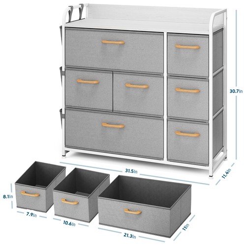 Tiroir commode organisateur tissu meubles rangement armoire coffre avec dessus en bois - Photo 2 sur 24
