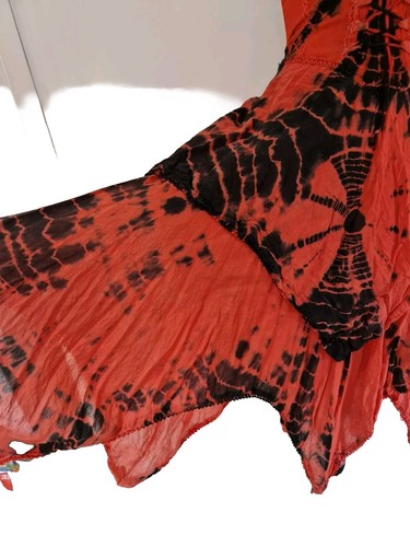 Vestido midi asimétrico vintage rojo tie dye corsé hada capricho 12 para mujer. - Imagen 10 de 12