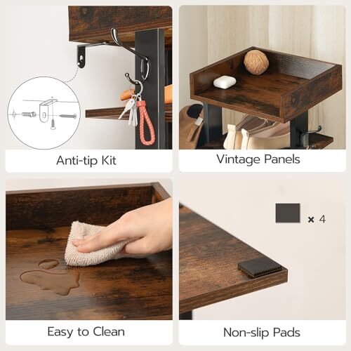 Vertical Shoe Rack for Front Door Entryway, 11"L x 11"W x 41.3"H Rustic Brown - Bild 6 von 6