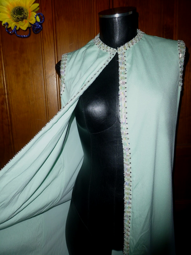 VTG 60s Rhinestones Embroidered Jersey knit Evening maxi dress Vest DUSTER - Afbeelding 5 van 12
