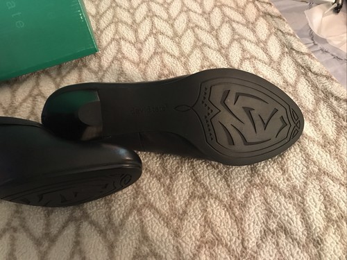 David Tate Kelly Black Nappa Kid Leather Stack Retro Heal Pumps 9.5M Rosette NIB - Picture 10 of 13