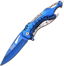 Mtech Linerlock Blue A/O Knife MT-A705SBL 4 3/4" closed. 3 1/4" blue finish stai