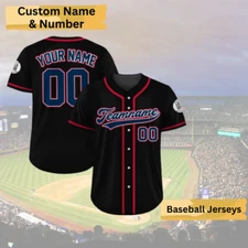 Baseball Jersey Black Red Navy, Custom Name & Number, S-5XL