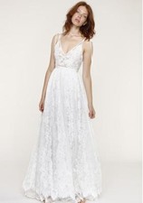 🤍 HEARTLOOM Belle White Eggshell Lace Charlie Tie Shoulder Gown Dress L = 12/14