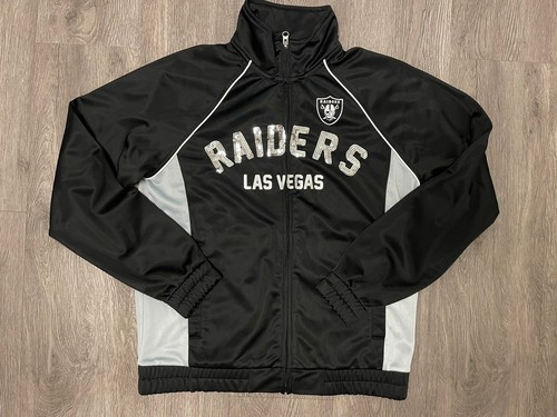 NFL Las Vegas Raiders Women’s Medium Black Full Zip Jacket Sequin Track Cheer