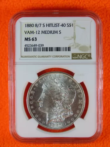 1880 8/7 S Morgan Silver Dollar HITLIST-40   VAM-12 Medium S (NGC) MS 63