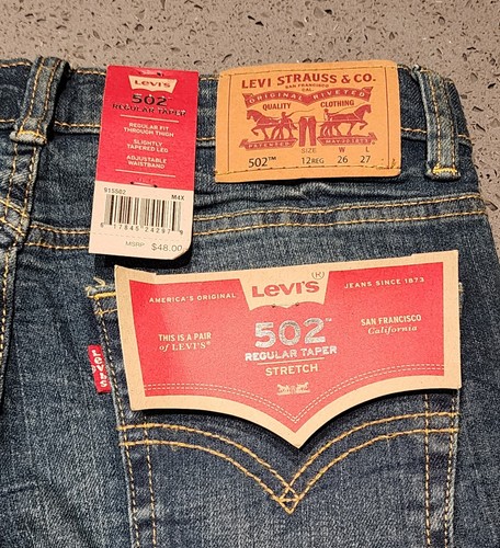 NWT! LEVIS 502 Boys Blue Denim Jeans 12 Reg Taper Stretch (26" W x 27" T) - Picture 8 of 8