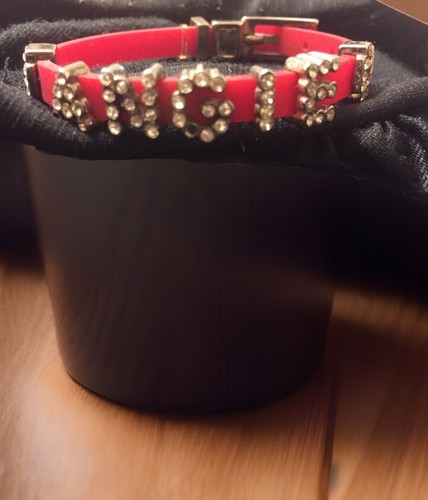 Fashion Design Red Silicone Wristband “ANGIE” Rhinestones Sliding Charms 7- 3/4" - Picture 2 of 13