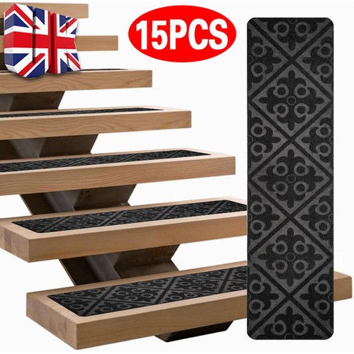 15 PCS Stair Pads Set Carpet Stair Treads 76x20cm Non Slip Adhesive Step Mats UK - Picture 4 of 11