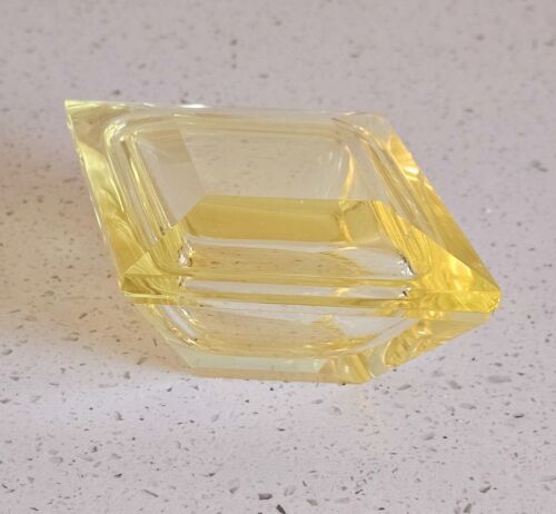 Italian Murano Sommerso Diamond Shaped & Faceted Lidded Box In Lemon Grass Rare! - Picture 19 of 21