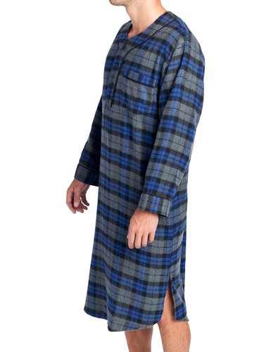 Camisa de dormir larga Henley para hombre a cuadros de franela Ashford & Brooks - Imagen 49 de 65