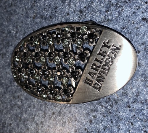 Harley-Davidson Damen Oval Strass Blumen Gebürstet Silberfarben Gürtelschnalle - Bild 7 von 24