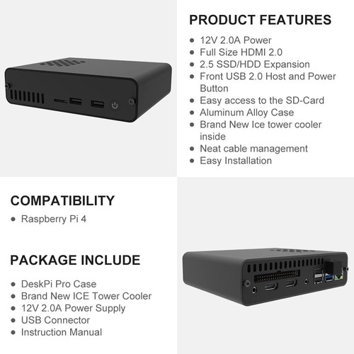 Raspberry Pi 4 DeskPi Pro V2 - 2.5" SATA HDD/SSD Kit with Cooling & USB Ports - Picture 6 of 11