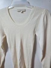 Women's Loft M Off-White Casual Waffle Knit Long Sleeve Sweater NWOT