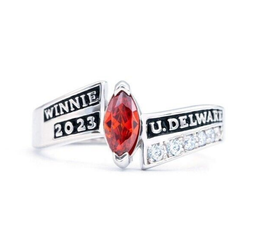 Ladies Personalized High School Class Ring Leaf Birthstone In Bypass Collection