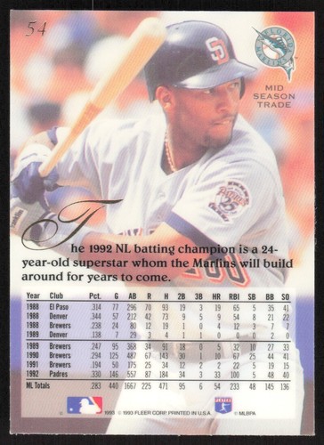 1993 Flair Baseball Card Gary Sheffield #54 Florida Marlins - Picture 2 of 2