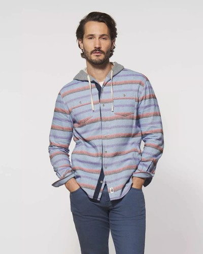 Johnnie-O Herren Melton Flanell Shacket Hoodie Malibu Blau Small - Bild 1 von 4