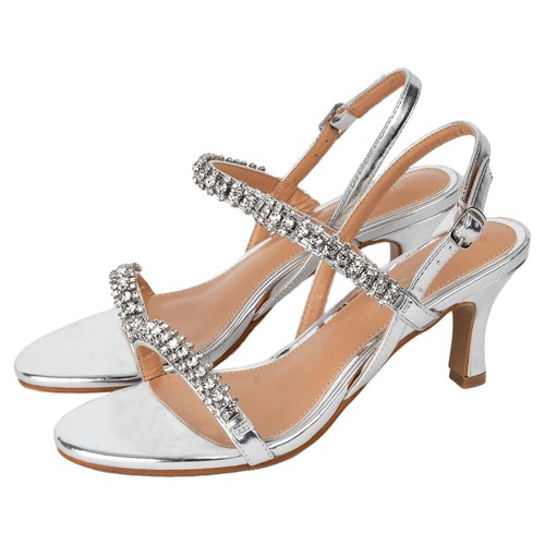 SheSole Women's Bridal Wedding Heels Sparkly Rhinestone Kitten Heel Sandals - Picture 12 of 51
