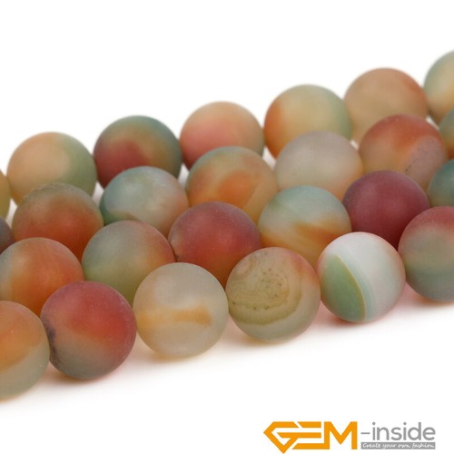 Red Green Agate Natural Frosted Matte Stone Loose Beads for Jewelry Making 15" - Picture 5 of 26