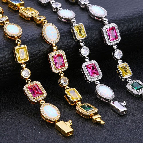 Hip Hop Tennis Catena Collane Bracciale Gemme Colorate Gioielli Uomo Donna Regalo - Foto 5 di 22