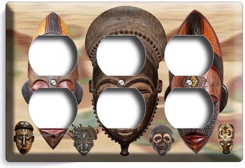 MÁSCARA AFRICANA ANTIGUA TRIBU GUERRERA INTERRUPTOR DE LUZ SALIDA DE PARED PLACA HABITACIÓN DECORACIÓN DE ARTE - Imagen 13 de 34