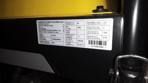 Champion generator 9375 watt portable electric start tri fuel model 201040 used  - Picture 6 of 6