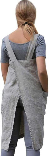 VLZUFE Baumwolle Leinen Schürze für Damen Kreuz Rückenschürze Trägerkleid zum Backen C - Bild 3 von 12
