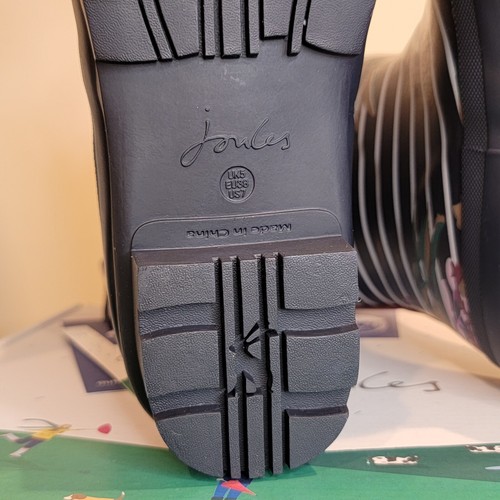 NIB NWT Joules Rain Boots Mid Calf Molly Welly Navy Blue Floral Stripe Size 7 - Picture 16 of 21