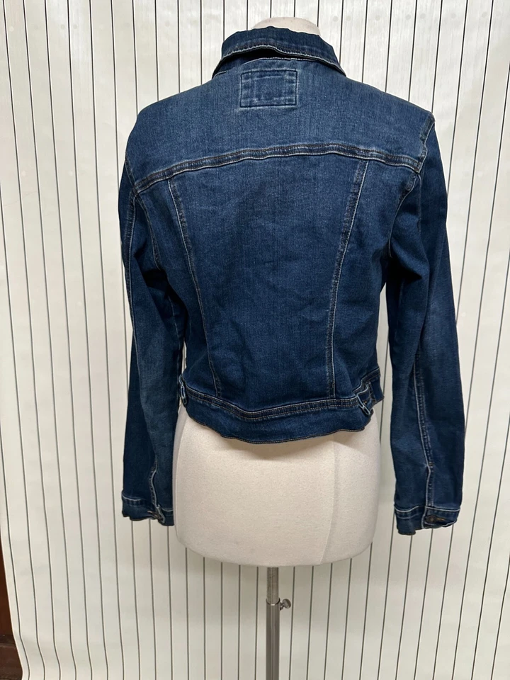 Chaqueta de mezclilla WAX JEAN para mujer azul oscuro corta doble bolsillo botón delantero talla 1XL Foto 3 de 4